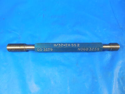 11/32 28 SS 2 THREAD PLUG GAGE .34375 GO NO GO PD'S = .3229 & .3259 CL2 11/32X28