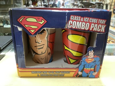 Dc comics originals Superman glass and ice cube tray combo pack - preowned & NIB