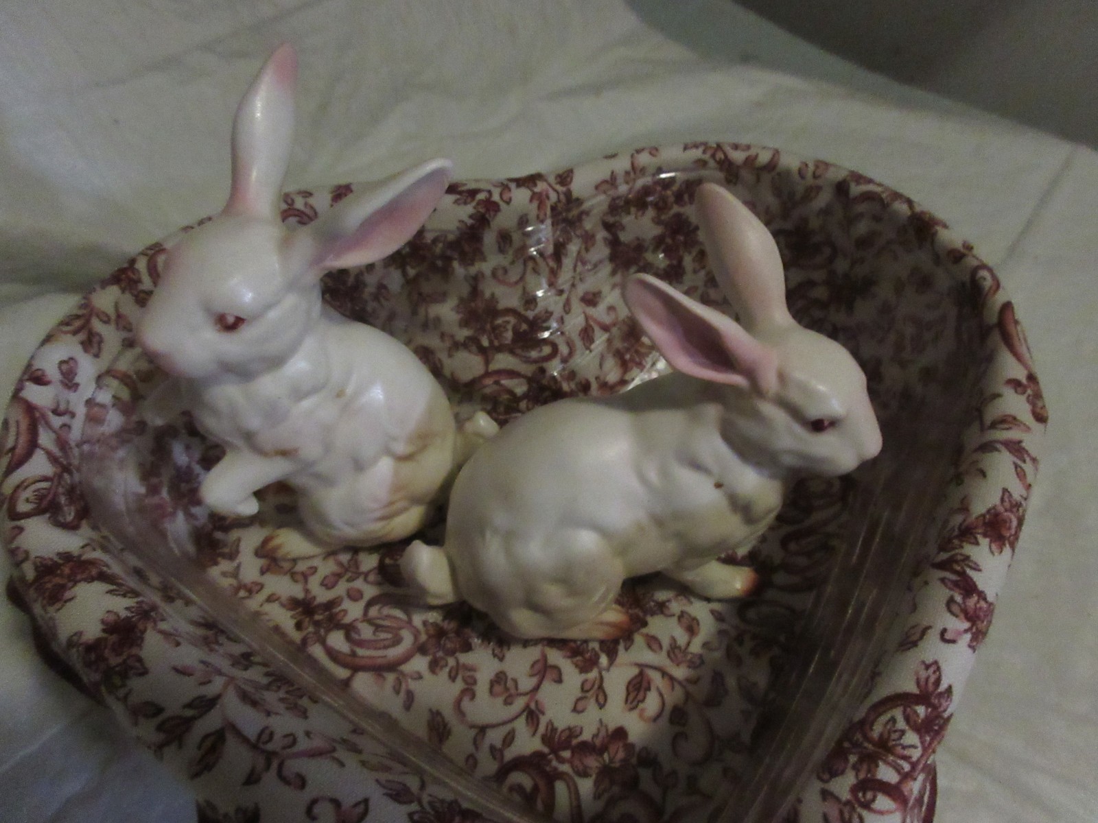 Vintage Lefton White Bunny Rabbit Pair Set Easter Figurines H880 Foil Tag Japan