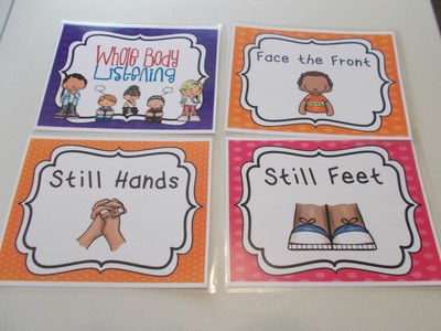 9 Whole Body Listening Classroom Laminated Posters. 8.5x11 in. Classroom Posters