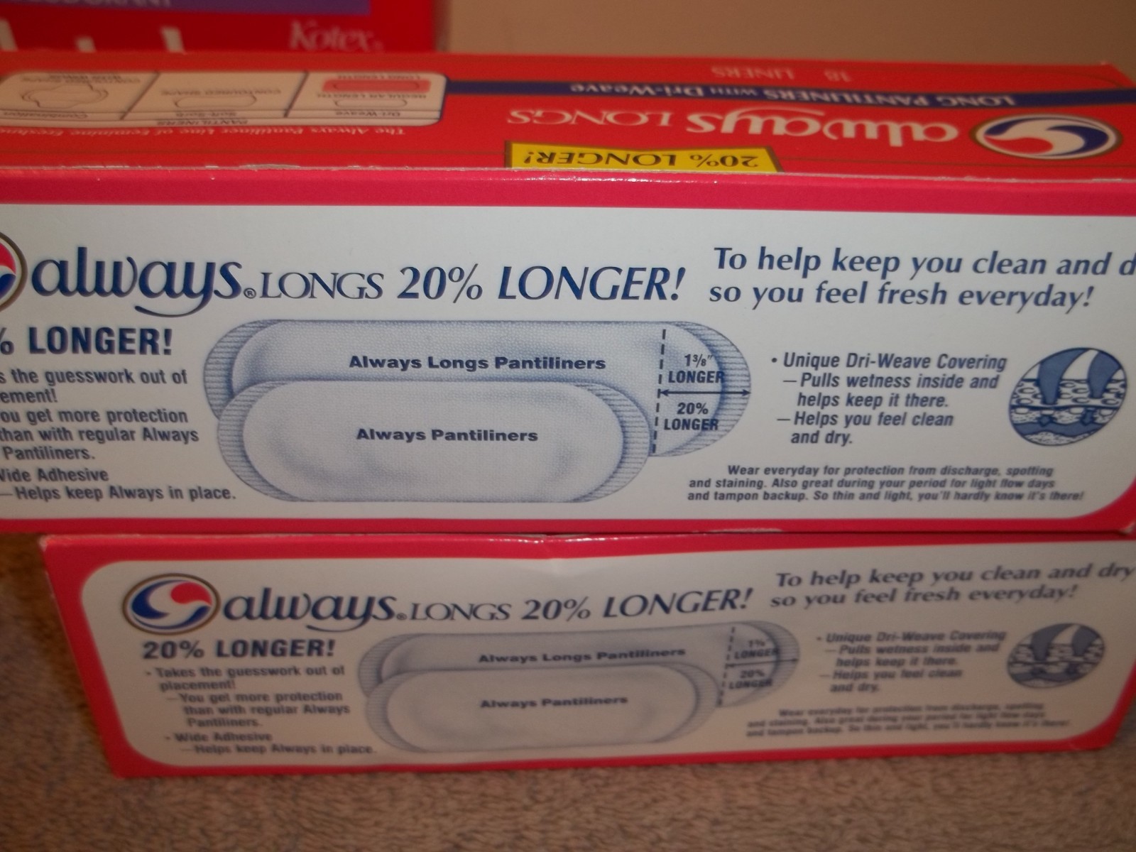 Vtg New In 5 Boxes Kotex Always Longs Lightdays Longs Pantiliners Movie TV Props