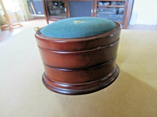 Bombay Co Vintage Wood Sewing Trinket Box Pin Cushion Top 3 Tier Swivel Oval