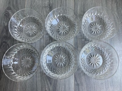 Vintage Arcoroc Bowls Set 6 Diamond Starburst Clear Glass Dessert 5 In USA