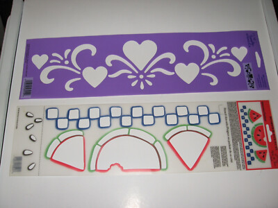 2 Pre-Cut Border Stencil Sheets Anita's Watermelon & Plaid Simply Hearts & Lace
