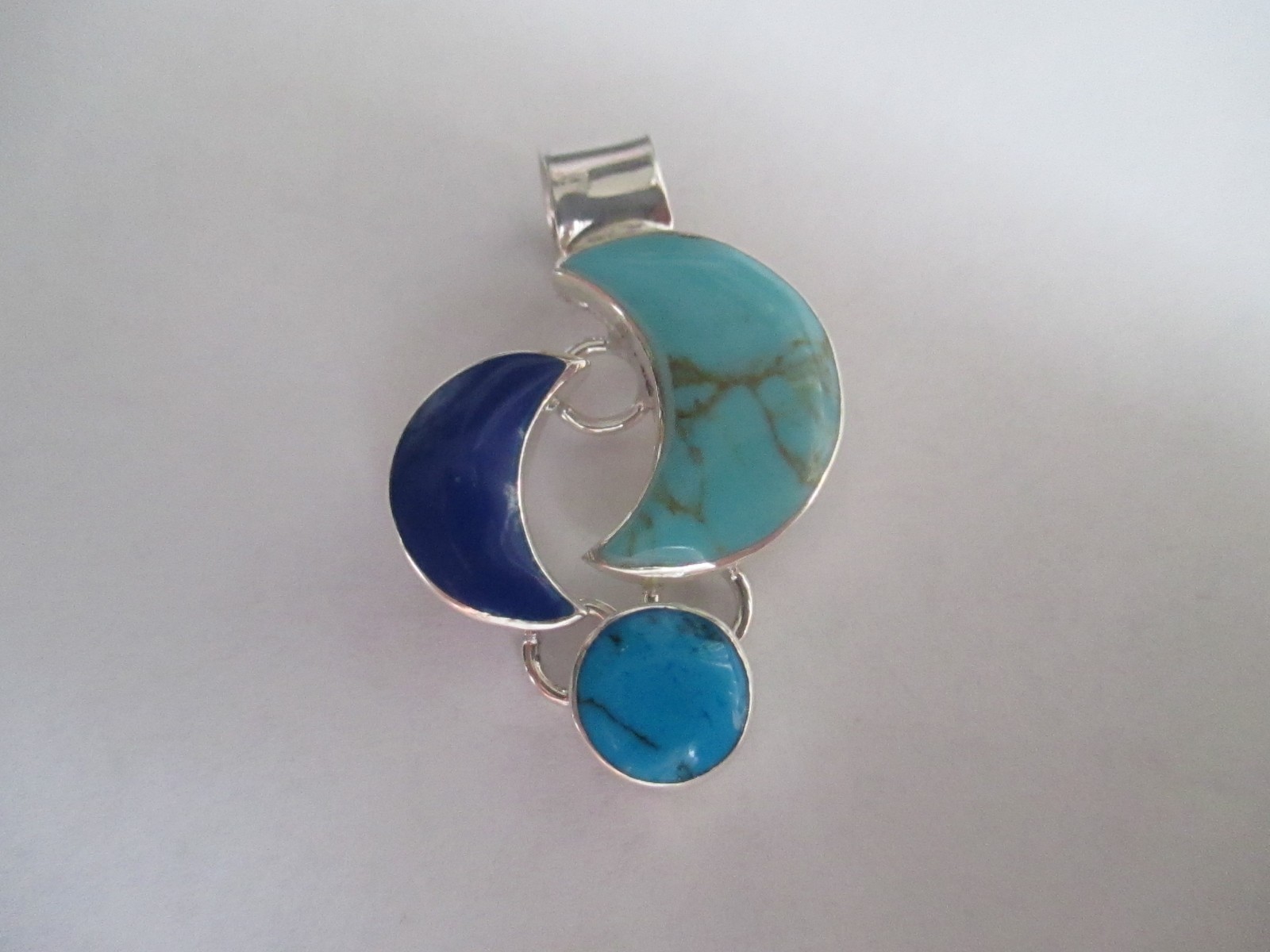 Half Moon Style Pendant/Earrings..STERLING SILVER.assimilated stones..New..Taxco