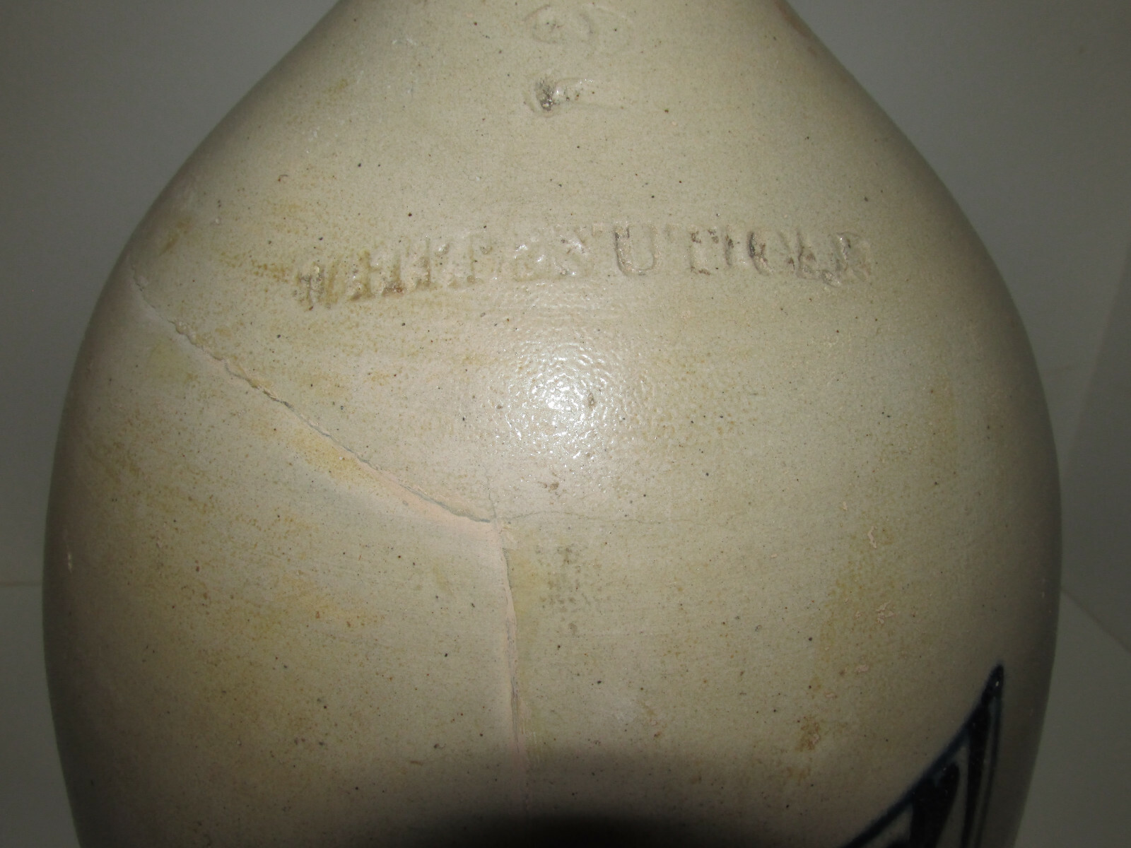 Antique Stoneware Jug, Whites Utica, New York, Damaged