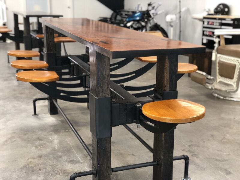 large pub tables with swinging seats