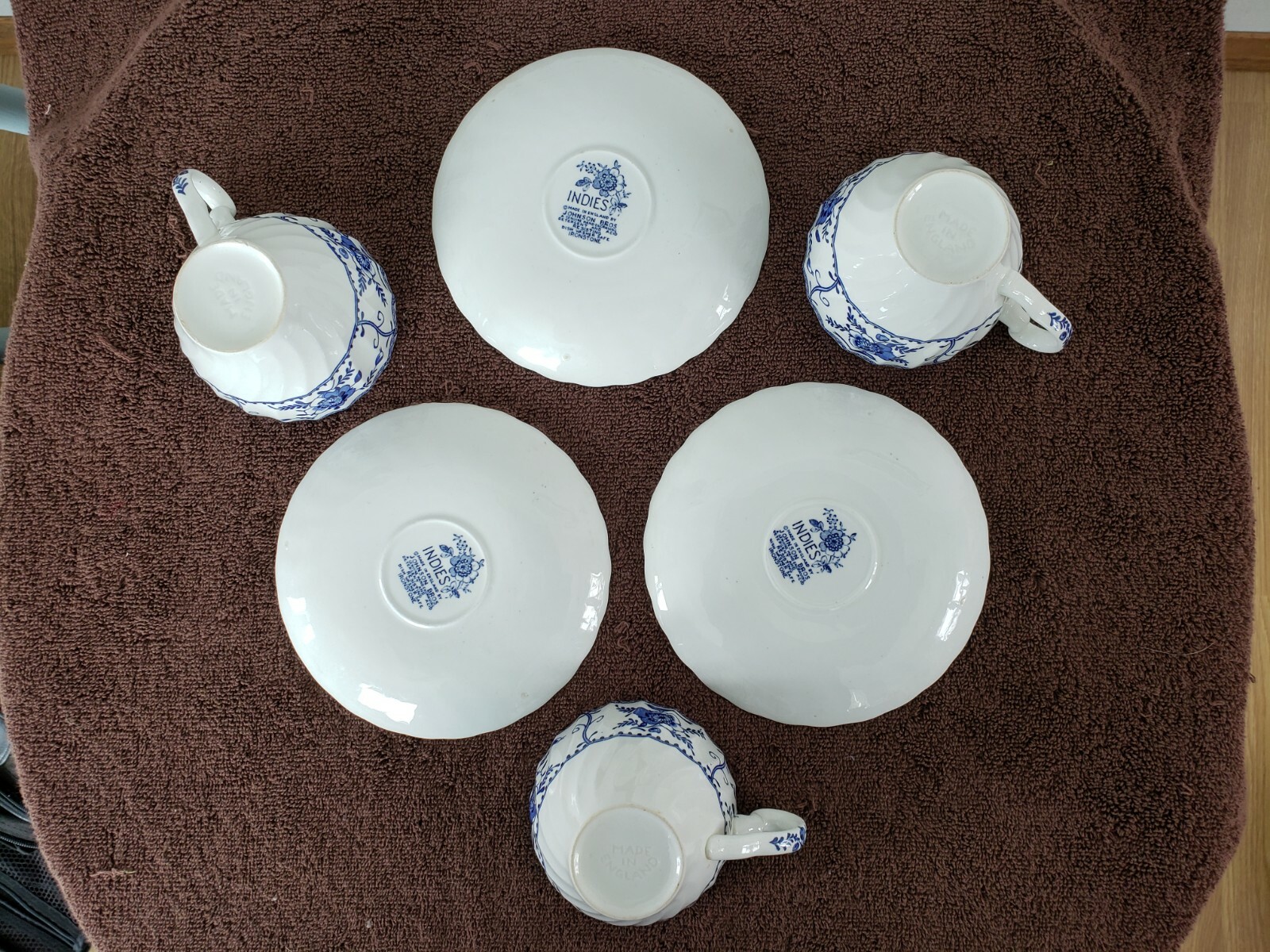 3 Sets Vtg Johnson Bros England INDIES Ironstone Cup & Saucers Blue and White