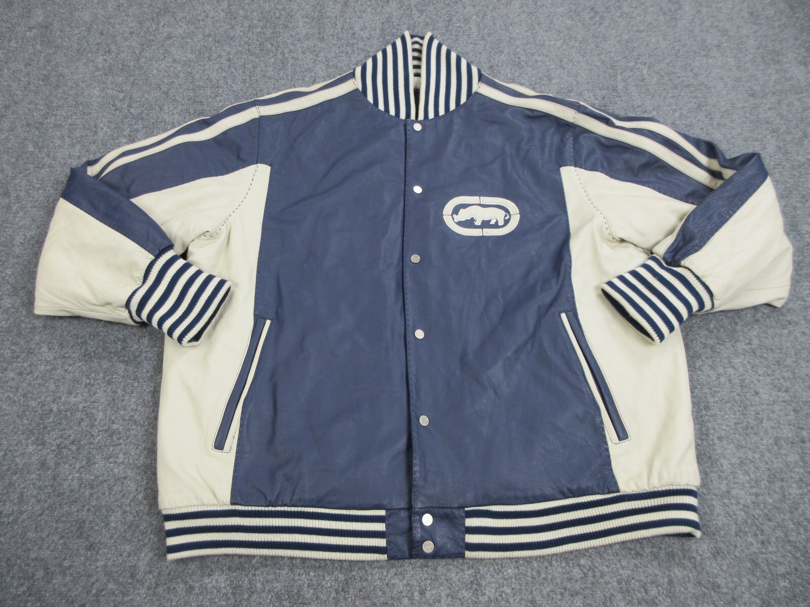 VINTAGE Ecko Unltd Jacket Mens 4XL Blue Leather Bomber