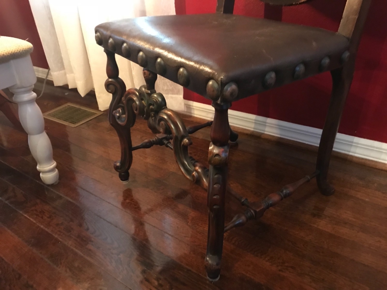 4 four Spanish French Baroque gold Hand Painted studded Dining Chairs Side Rare