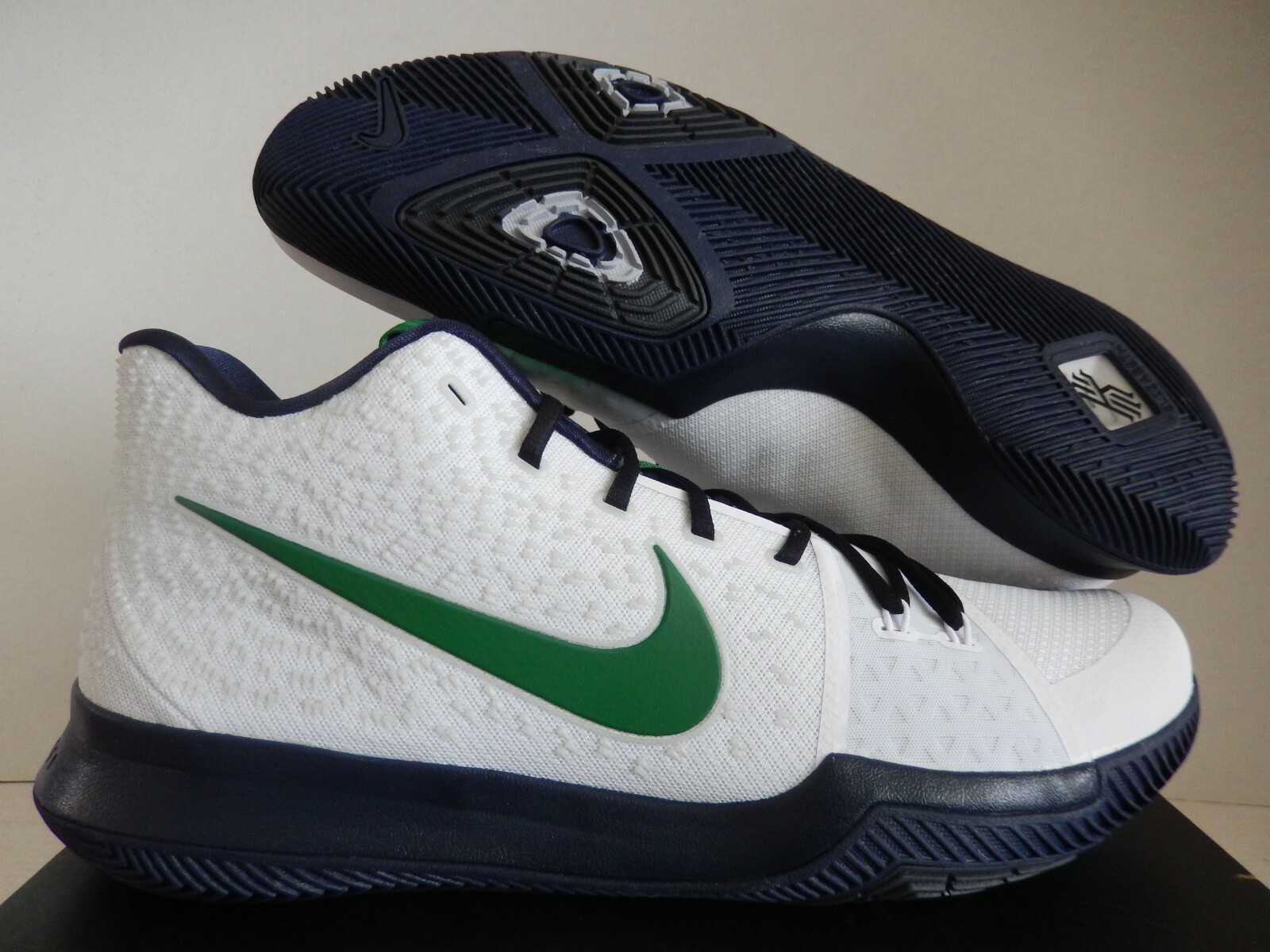 NIKE KYRIE 3 ID WHITE-GREEN-NAVY BLUE SZ 18 RARE!! [941842