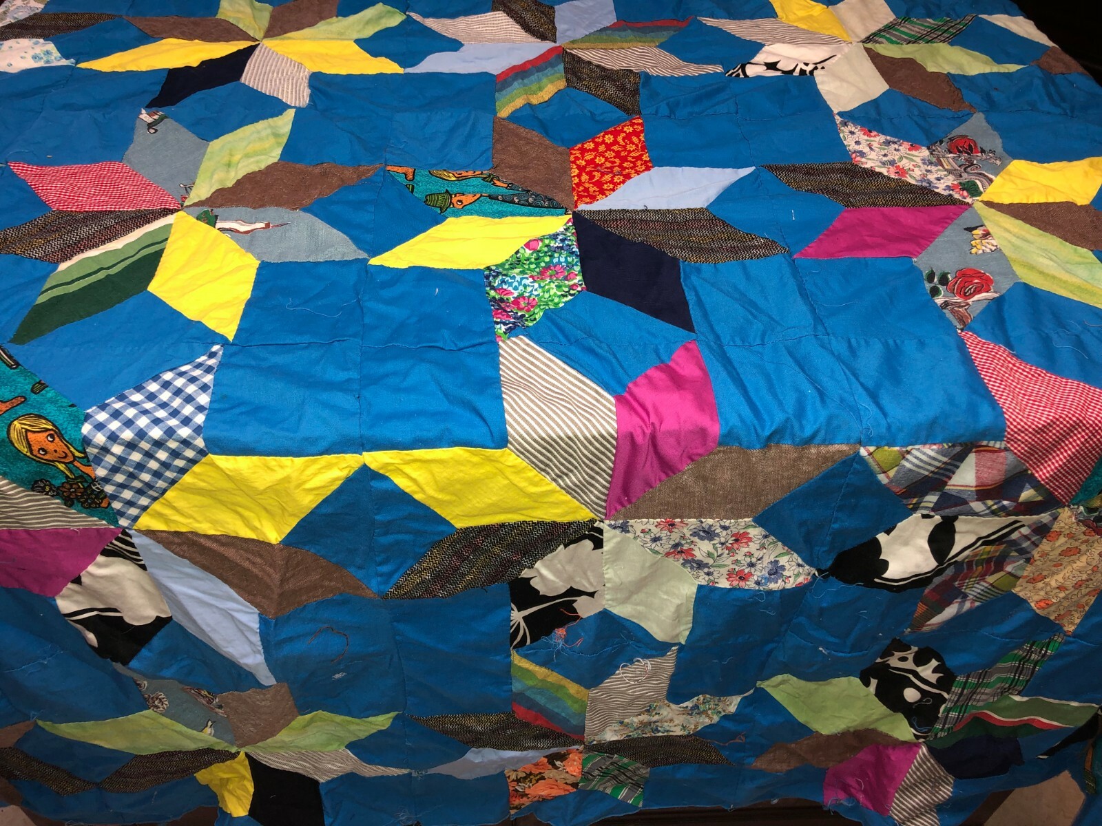 Vintage Unused Quilt Top Hand Sewn Star Patchwork Pattern