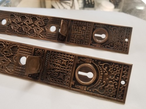 Vintage Eastlake  Bronze Brass Thumb Latch Door Entry Set