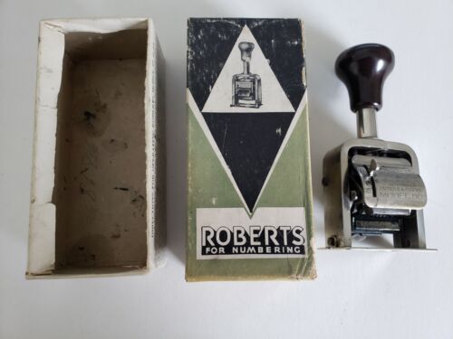 Vintage Roberts Numbering Machine Model 49/50 with Original Box Cons. Dup. Rep.