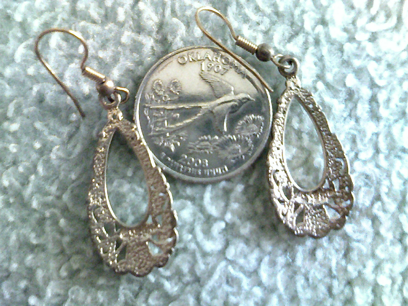 Gold Plated French Wire Earrings w/Turquoise and Filigree