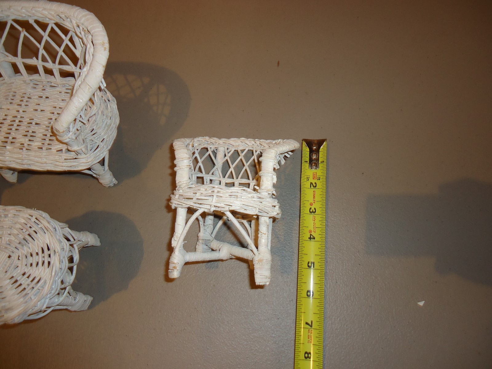 RARE Antique Vtg Dollhouse Doll Miniature Wicker Furniture White Paint, 12