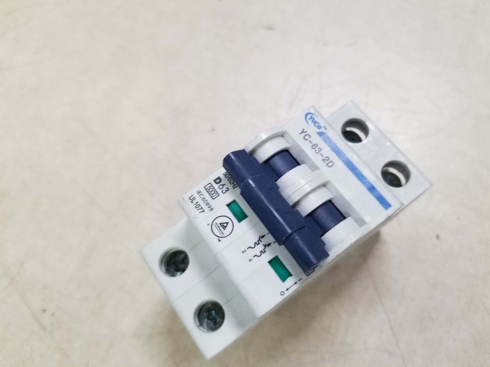 YuCo YC-63-2D Miniature Din Rail Circuit Breaker D-Curve 63-Amp 2P 480VAC 220VDC