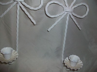 Homco Home Interior White Twisted Rope Metal Wall Sconces Candle Holders