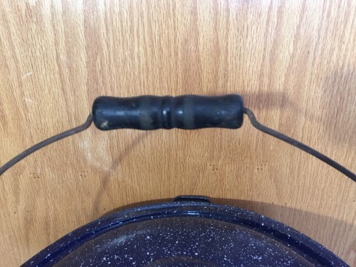 VTG Enamel Blue Speckled Large Stock Lobster Pot w/ Lid 15