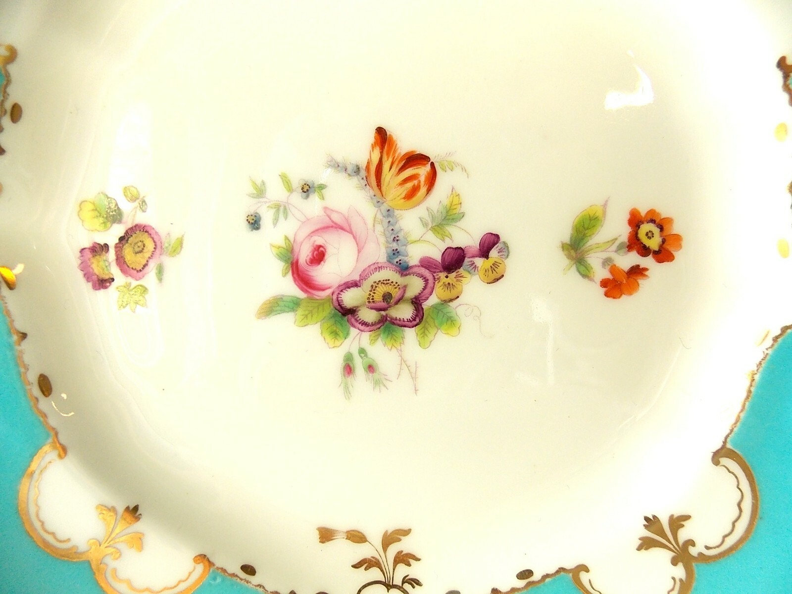 ANTIQUE ENGLISH SPODE PORCELAIN SERVING PLATE TURQUOISE BLUE HAND PAINTED FLORAL