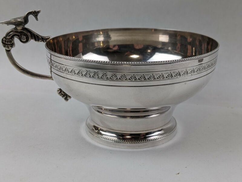 Antique Egyptian 900 / Sterling  Silver cup Engraved Figural Bird handle