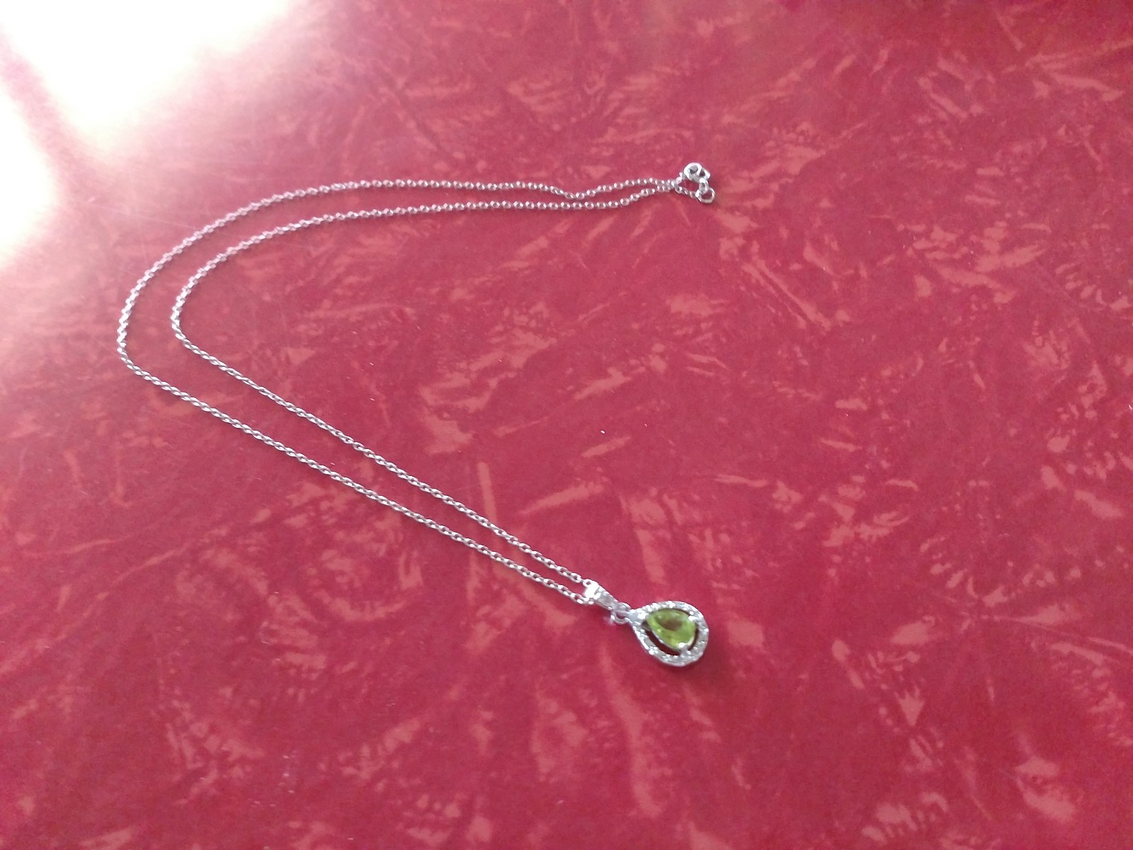 Genuine Peridot, Sterling Silver and Diamond Necklace and Earrings
