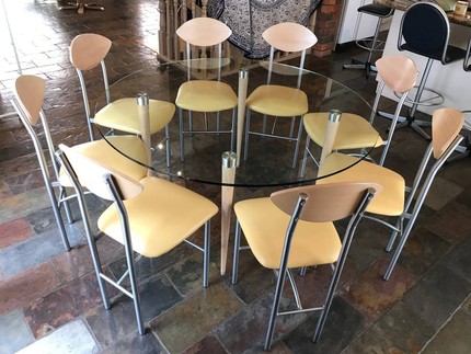 Glass Round Dining Table & 8 Leather Chairs : Separately OR All