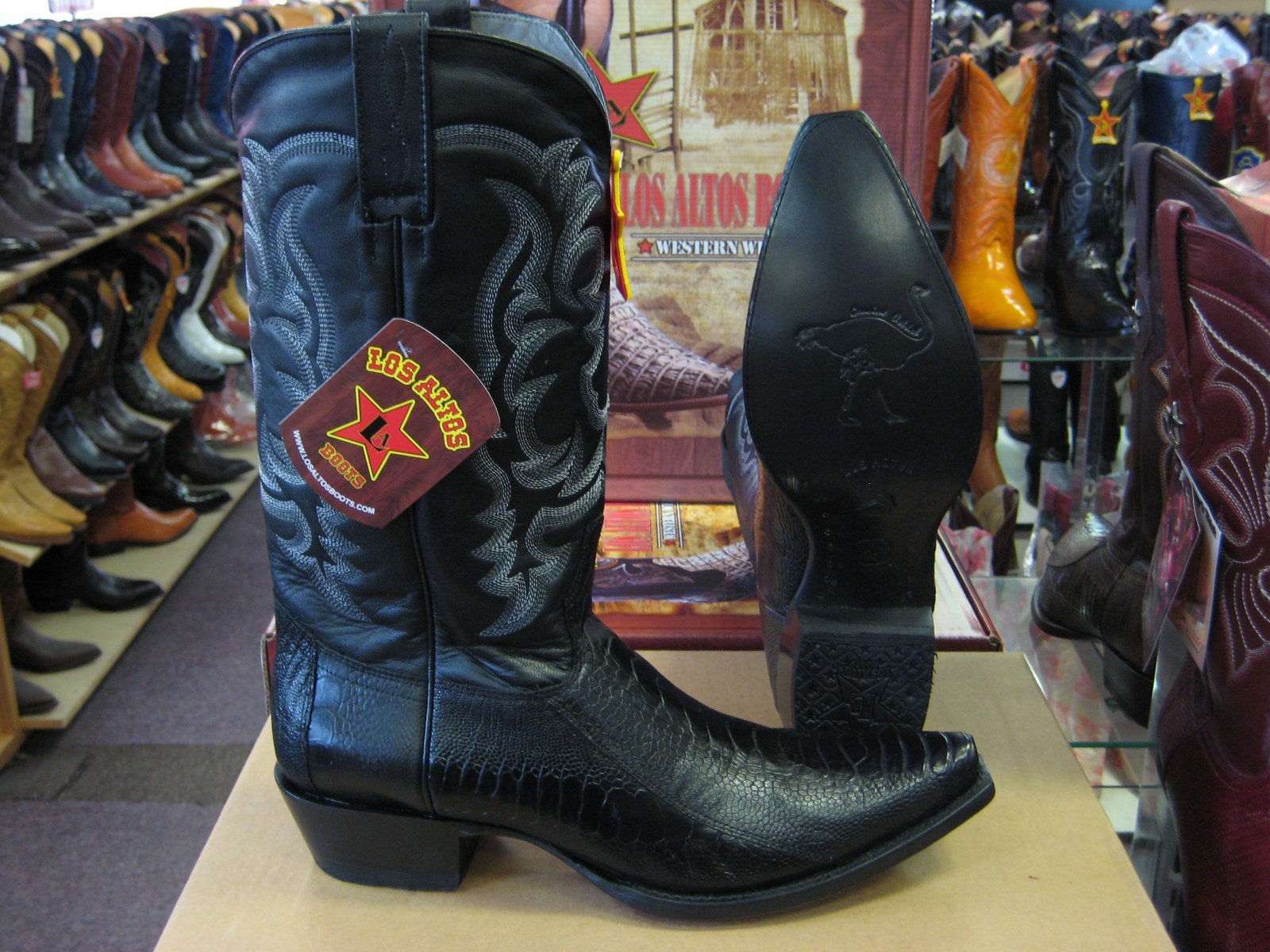 LOS ALTOS BLACK GENUINE SNIP TOE OSTRICH LEG WESTERN COWBOY LOS ALTOS BLACK GENUINE SNIP TOE OSTRICH LEG WESTERN COWBOY