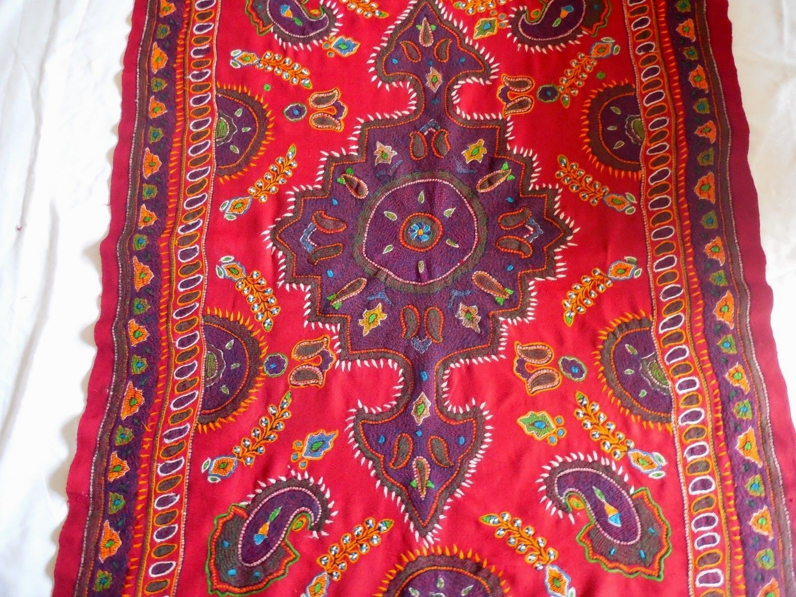 PERSIAN KERMAN HAND EMBROIDERY SUZANI WOOL PATEH NEEDLEWORK TEXTILE TAPESTRY