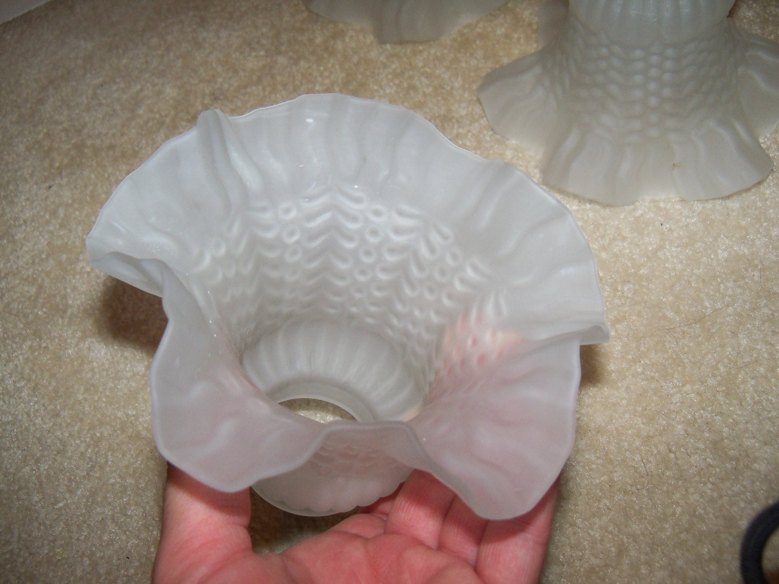 Set of 3 Vintage Frosted Glass Ruffled Lamp Shades