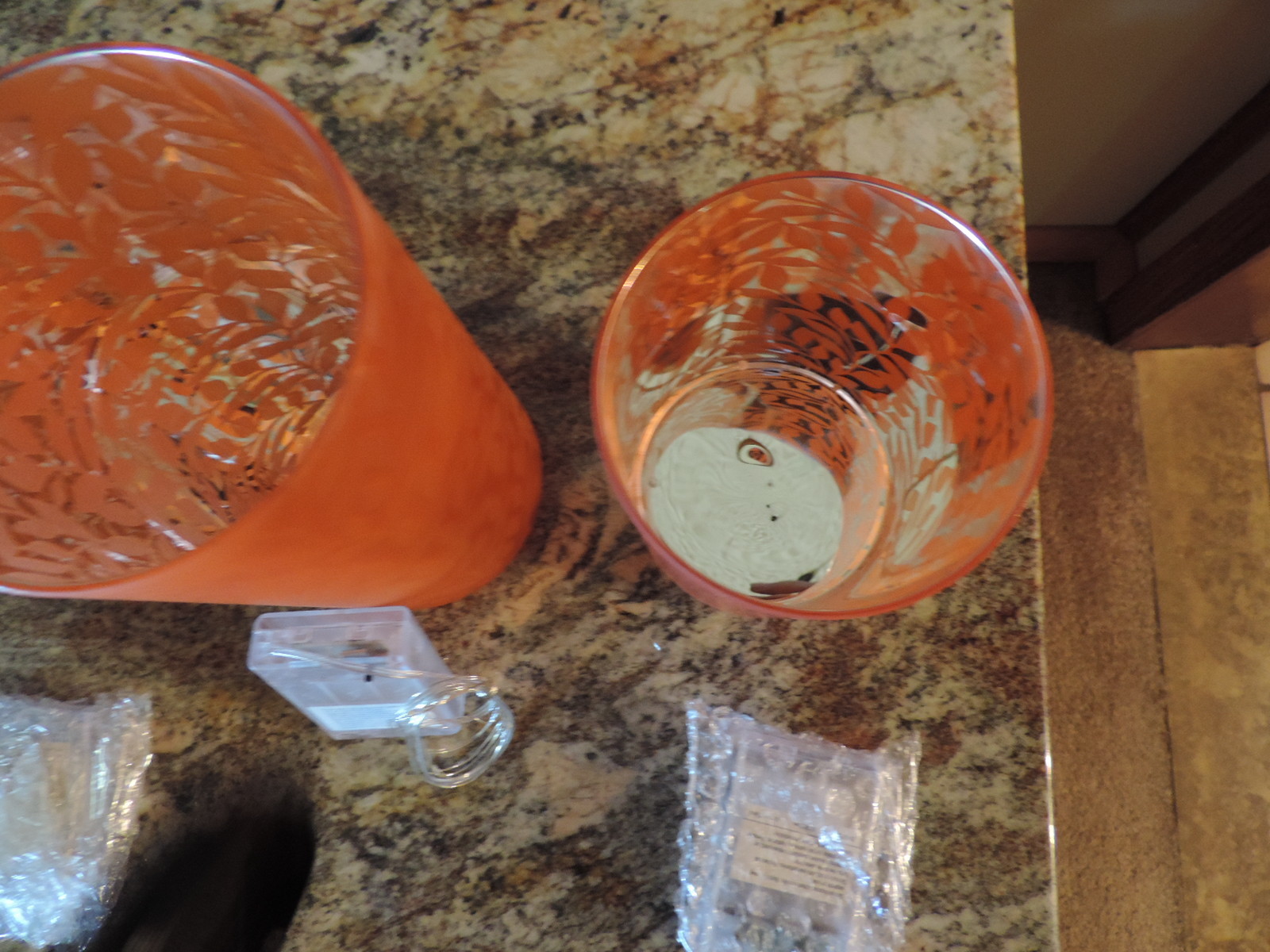 Set of 3 Frosted Glass Pillars with Microlights by Valerie (New) Ruset Orange