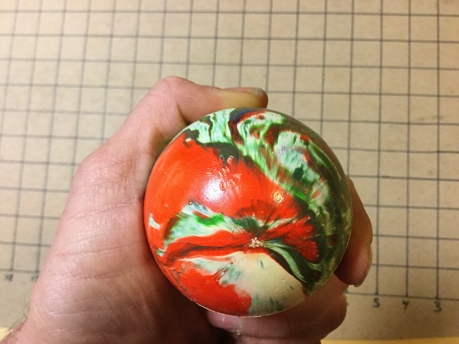 vintage BALL -- UNMARKED but for MADE IN USA, swirled #4