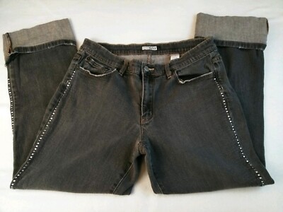 TINT Womens Capri Jean Size 12 Stretch Factory Destressed Bling Accent Cuffed