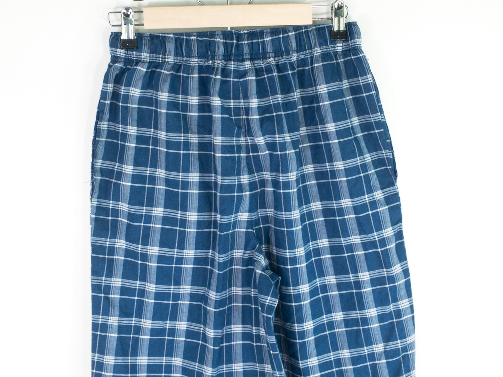 Basic Editions Mens Sleep Shorts Size Small Cotton Blend Blue Plaid Drawstring