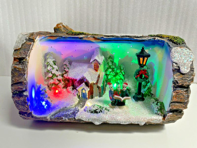 Illuminated Log Christmas Snow Scene Decoration Multi-Color LED Table Display