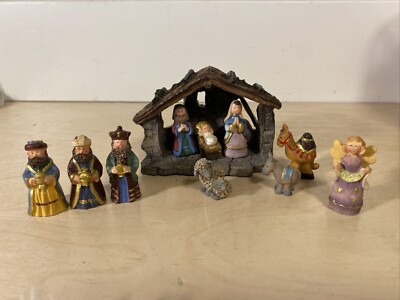 Vintage 11 Piece Christmas Nativity Set  Mini Scene Holiday Scene Decoration E.C
