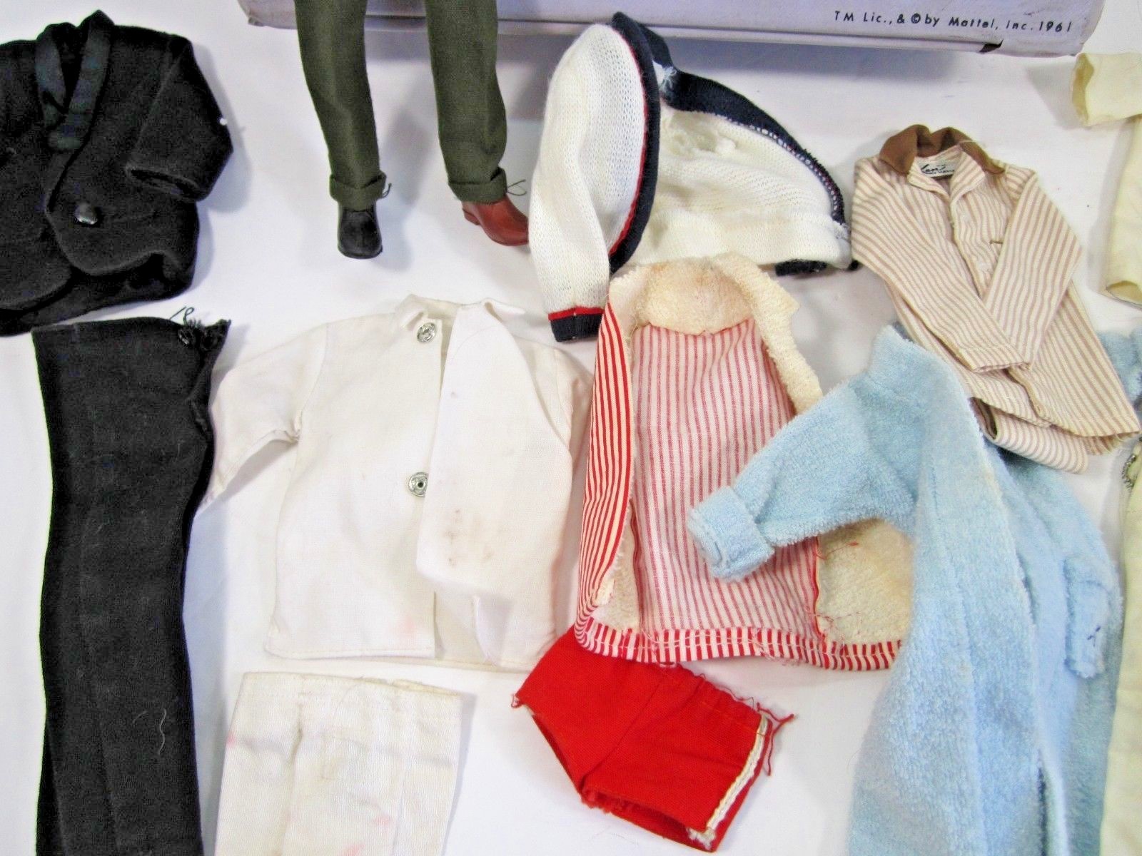 VINTAGE 1960 MATTEL KEN DOLL FLOCKED HAIR VERSION & CLOTHES WITH CASE 1960'S TOY