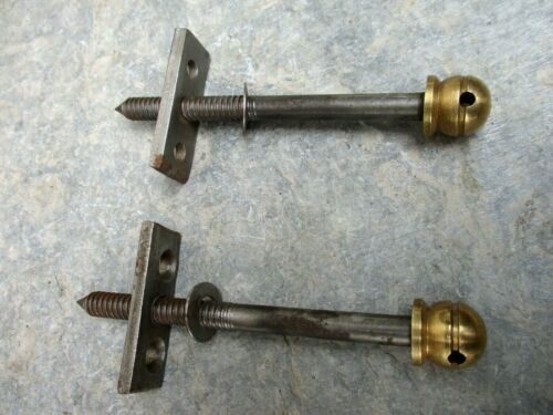 Two Bolts Screws & Nuts French Antique Bed Or Other Old Furniture Brass Heads