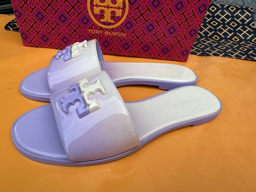 Pre-owned Tory Burch Everly Slide Flat Soft Patent Leather Lavender Ombré W Logo Sz 7 In Purple