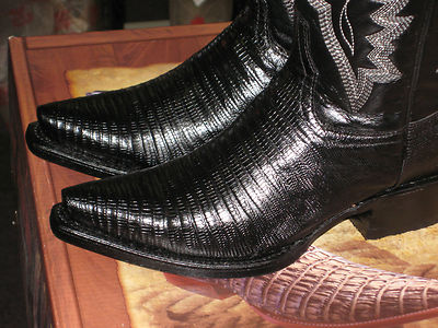 Pre-owned Los Altos Boots Los Altos Women Black Genuine Teju Lizard Snip Toe Western Cowboy Boot 340705 In Blacks