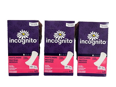 3 Packs Incognito PANTILINERS - LONG ODOUR CONTROL,  total 120pcs