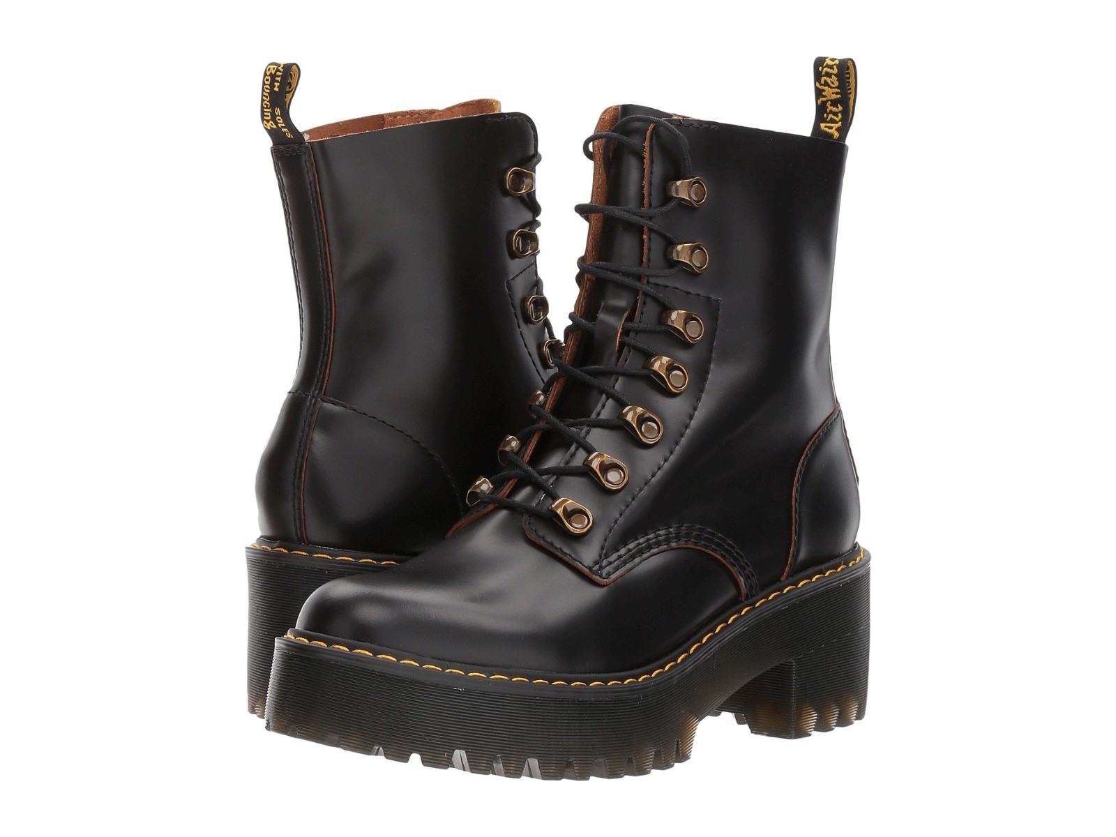 Dr. Martens Women`s Leona 7 Eye Hiker Boot Black Vintage Smooth US 8 EU 39 UK 6 Dr. Martens Leona Boot