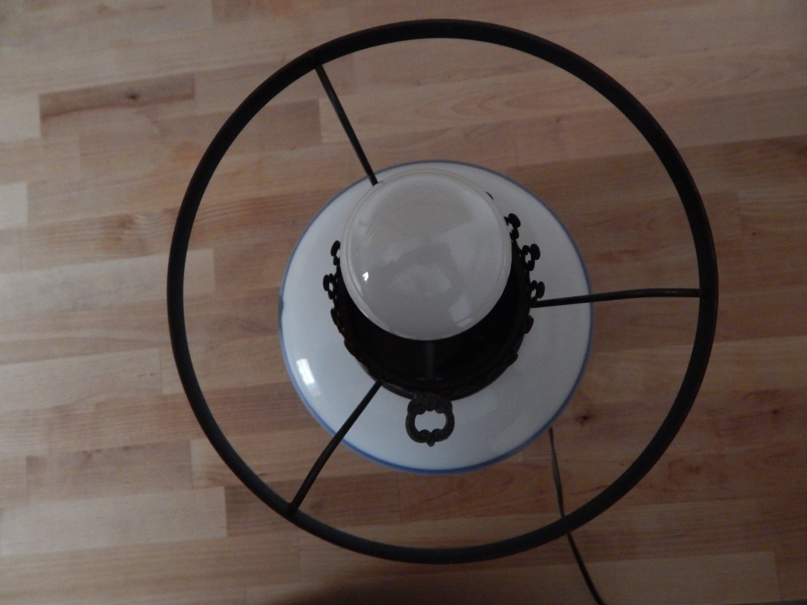 Hurricane Lamp Base Hand-Painted 3-Way Vintage Milk Glass Gone with the wind