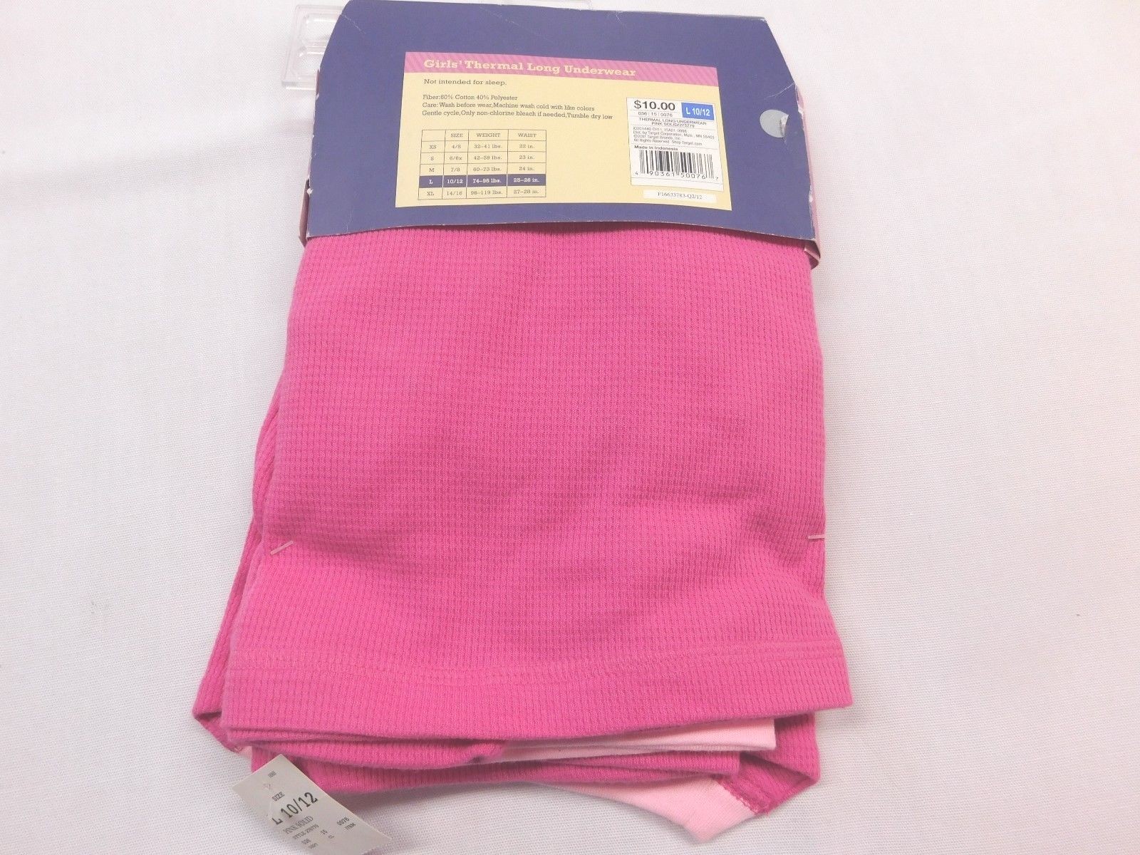 CHEROKEE GIRLS THERMAL LOG UNDERWEAR SET 2 PCS HOT PINK NIP LARGE 10-12