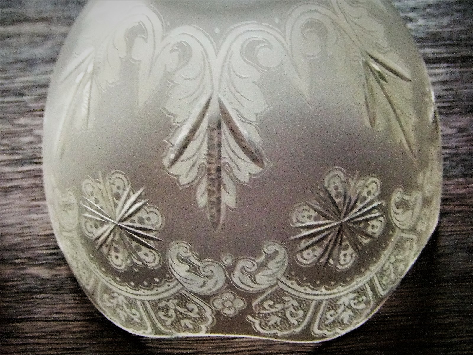 Matching Pair of ETCHED AND CUT Antique Crystal  LAMP SHADES 2 1/4