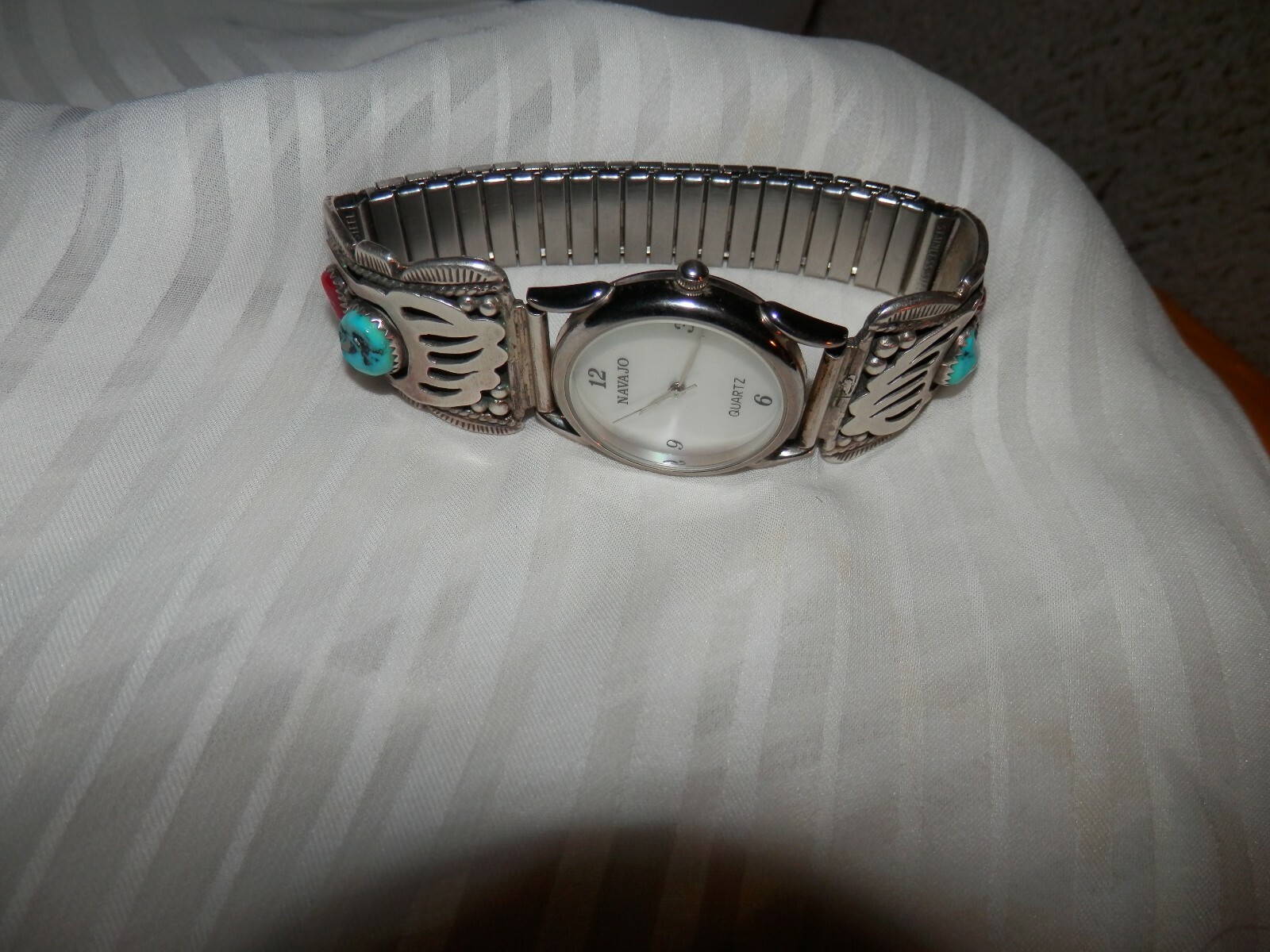 MEN NAVAJO WATCH ATTRACTIVE STERLING SILVER TURQUOISE BAND SIGNED A