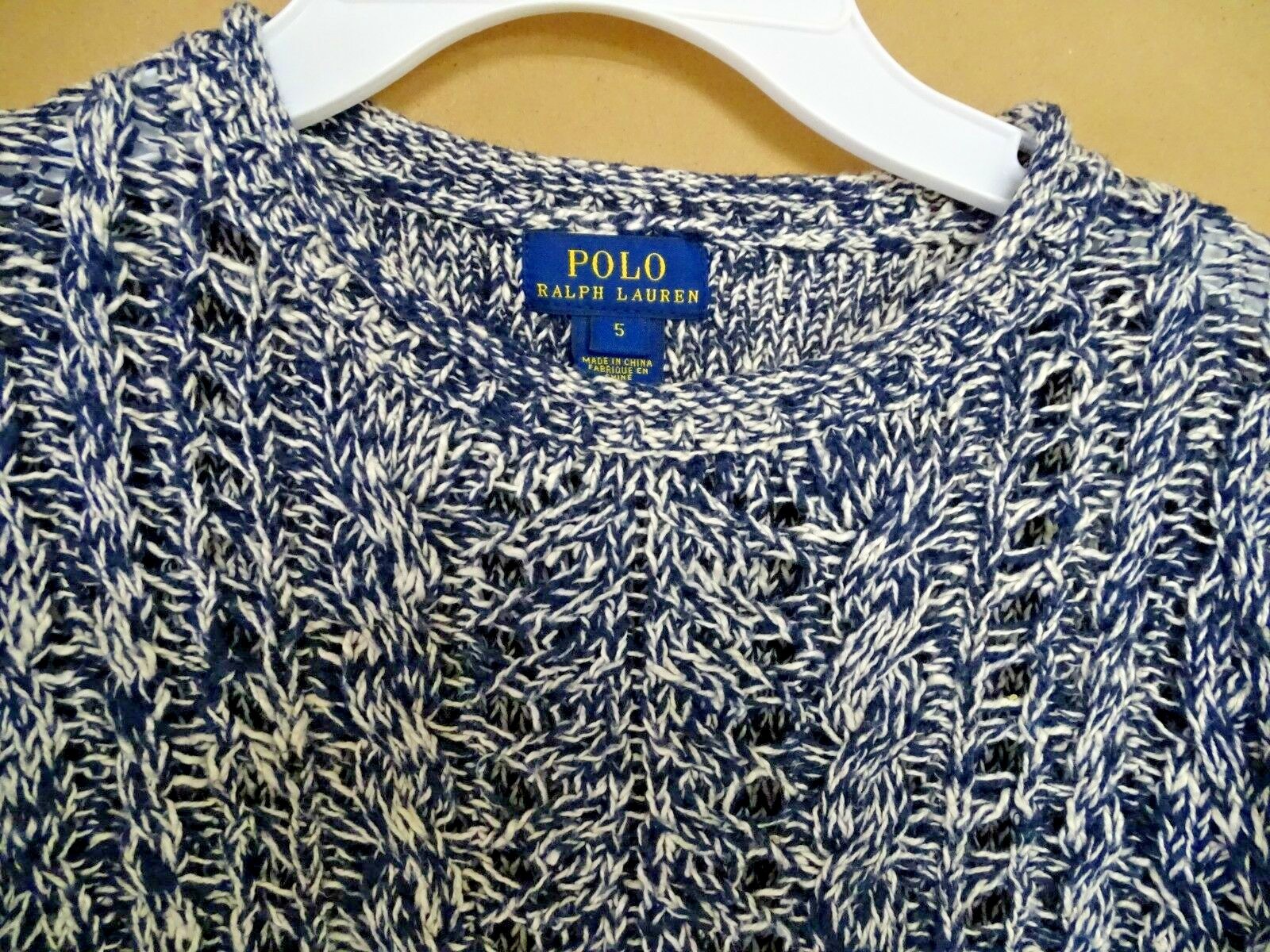 GUC Ralph Lauren Little Girls Open knit Sweater Size 5 Navy/Cream