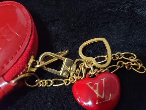 Auth Louis Vuitton Monogram Porte Monnaie Coeur Heart Coin Purse Bag Charm Red