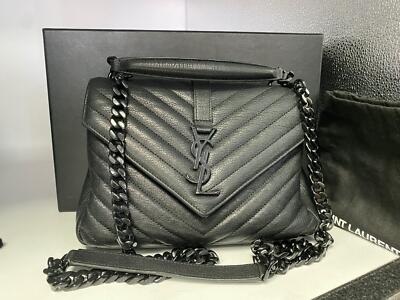 Saint Laurent YSL Black Lambskin Leather Medium College