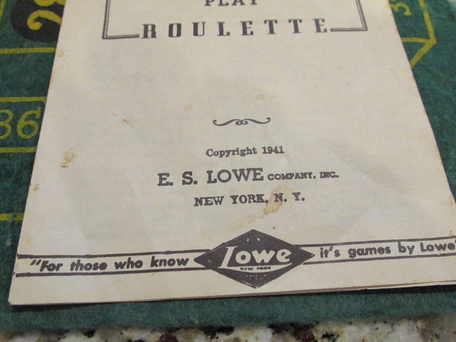 1941 ROULETTE GAME ANTIQUE E.S. LOWE GAMBLING GAME COMPLETE WITH ORIGINAL CASE